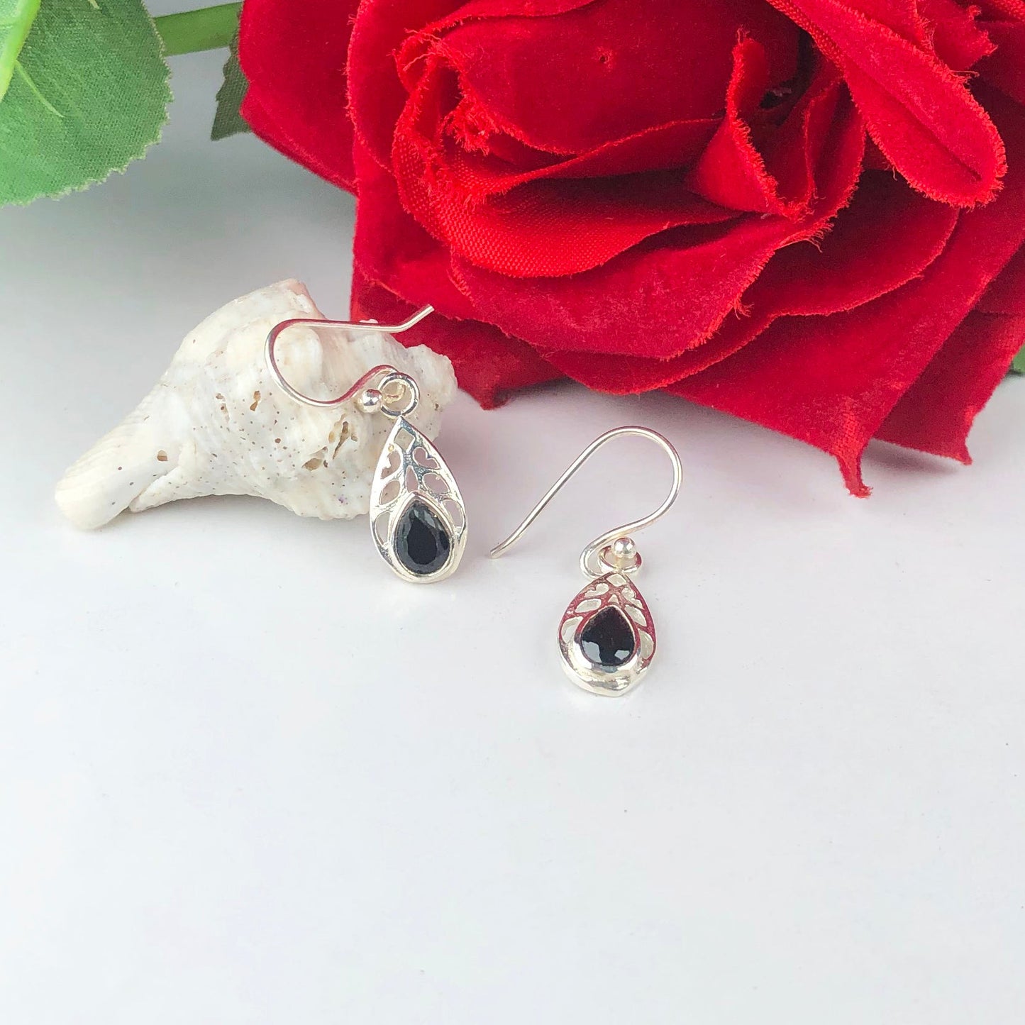 Sleek Black Spinel Earrings Made of Brass Silver Polished Danglers