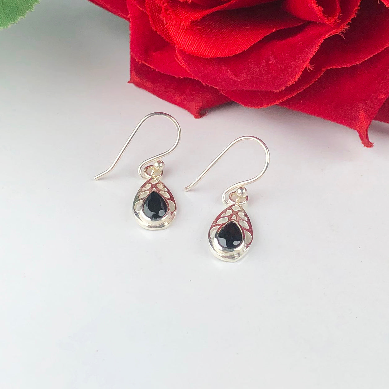 Sleek Black Spinel Earrings Made of Brass Silver Polished Danglers