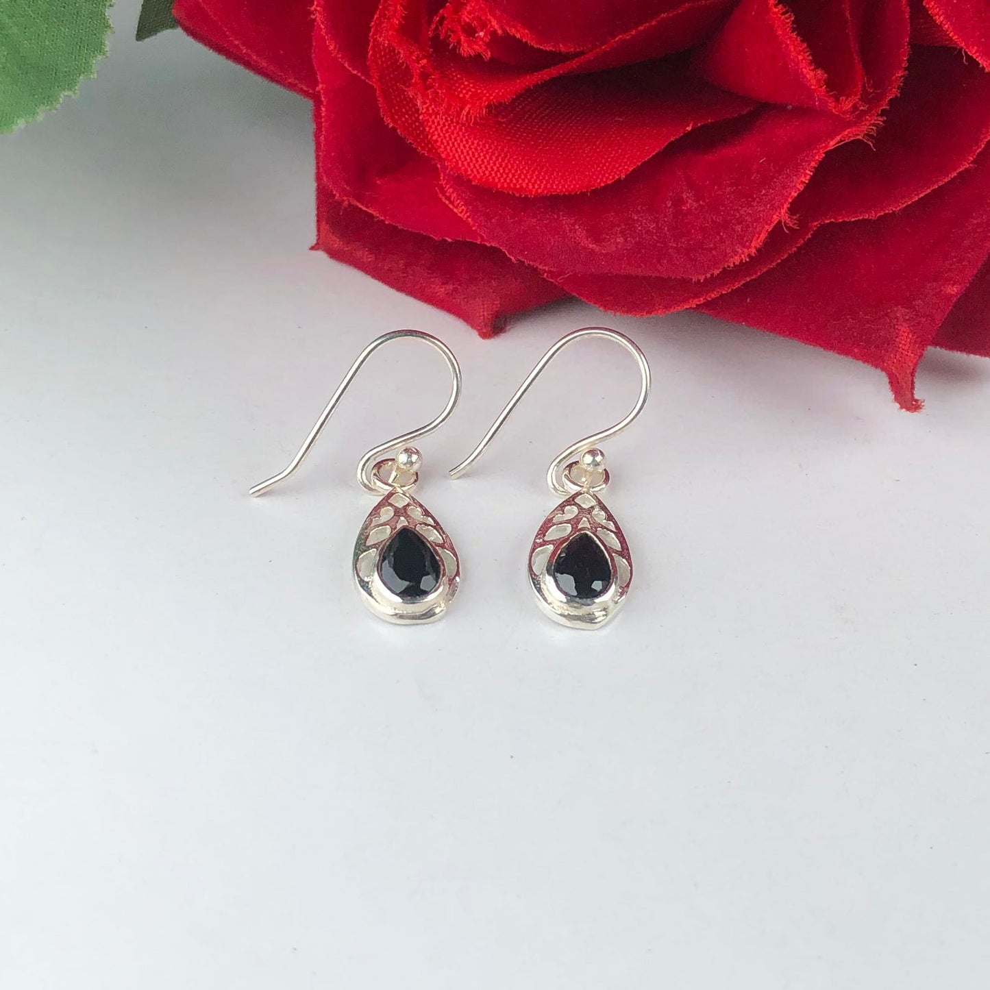 Sleek Black Spinel Earrings Made of Brass Silver Polished Danglers