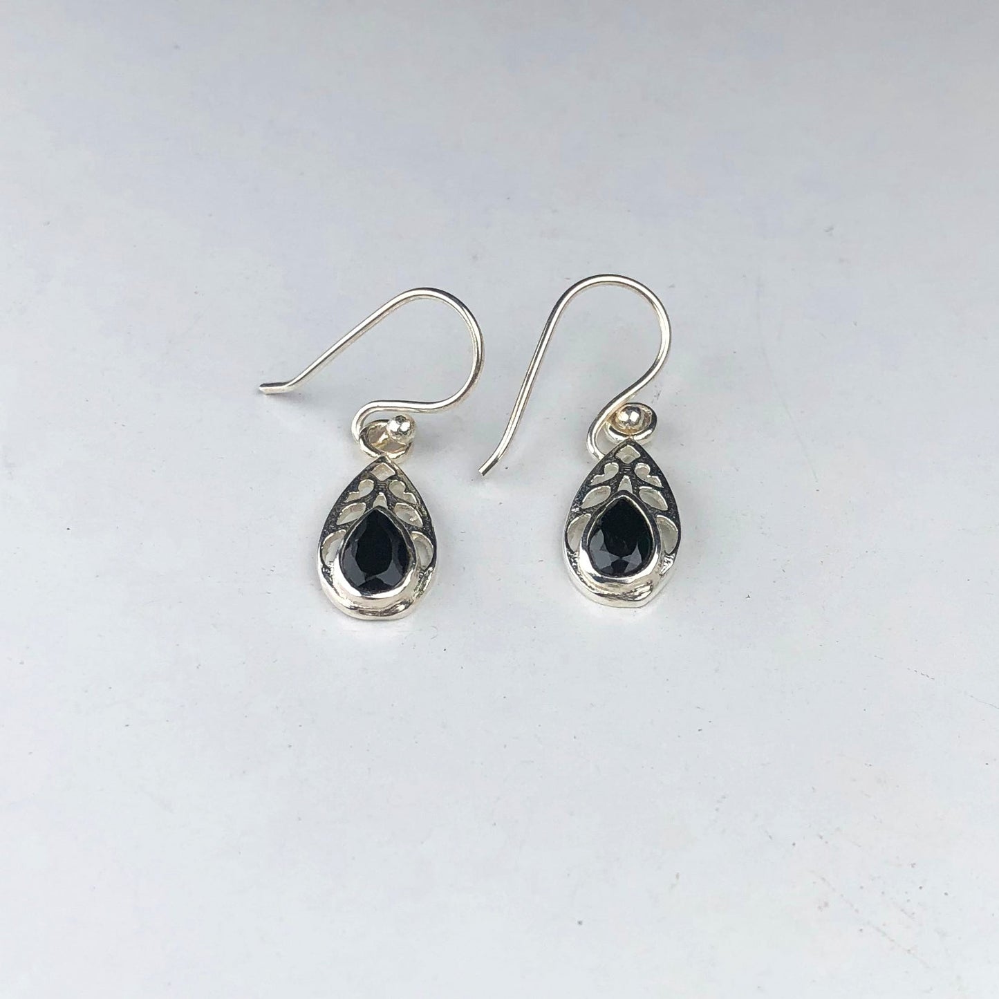 Sleek Black Spinel Earrings Made of Brass Silver Polished Danglers