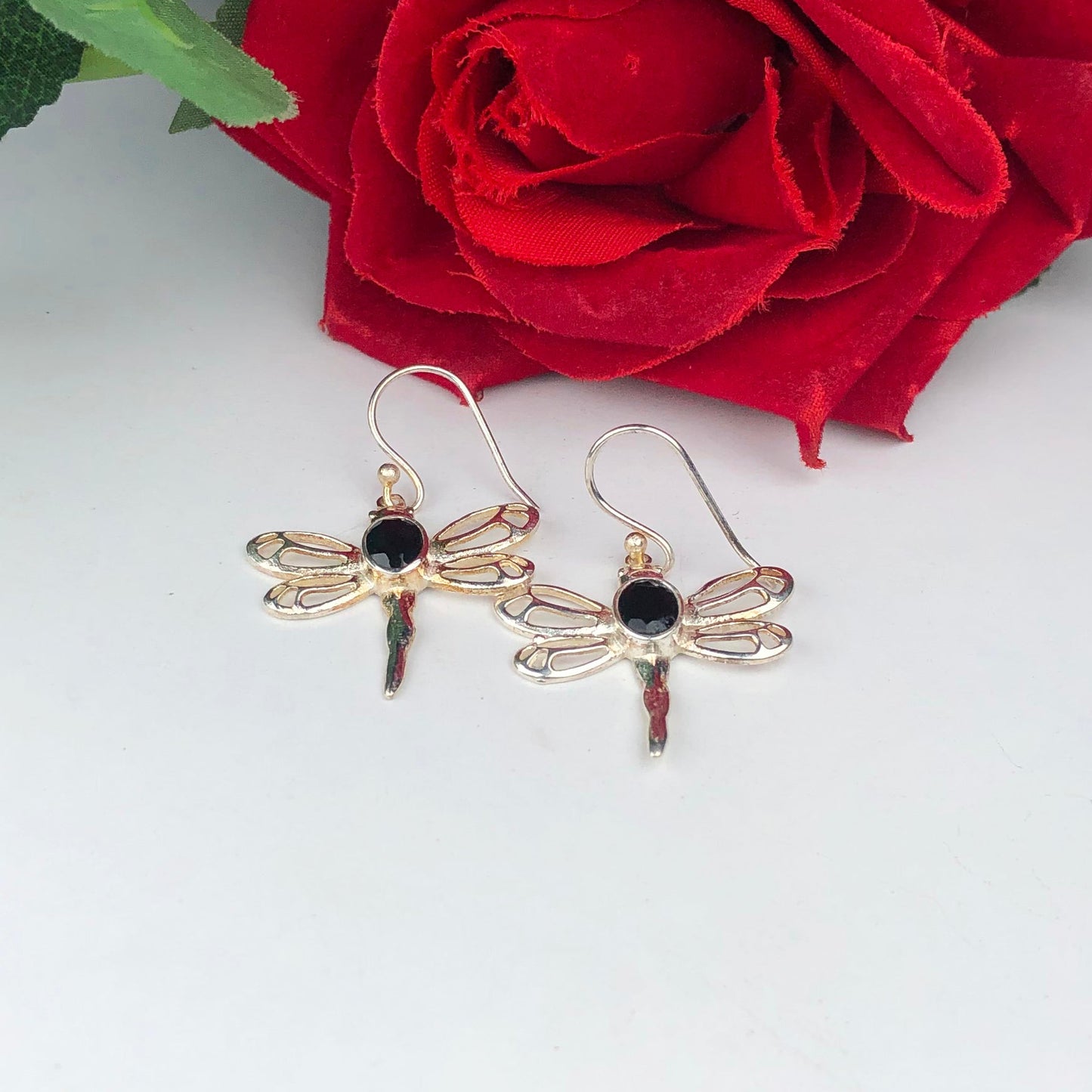 Expressive Black Spinel Earrings Made of Brass Silver Polished Danglers