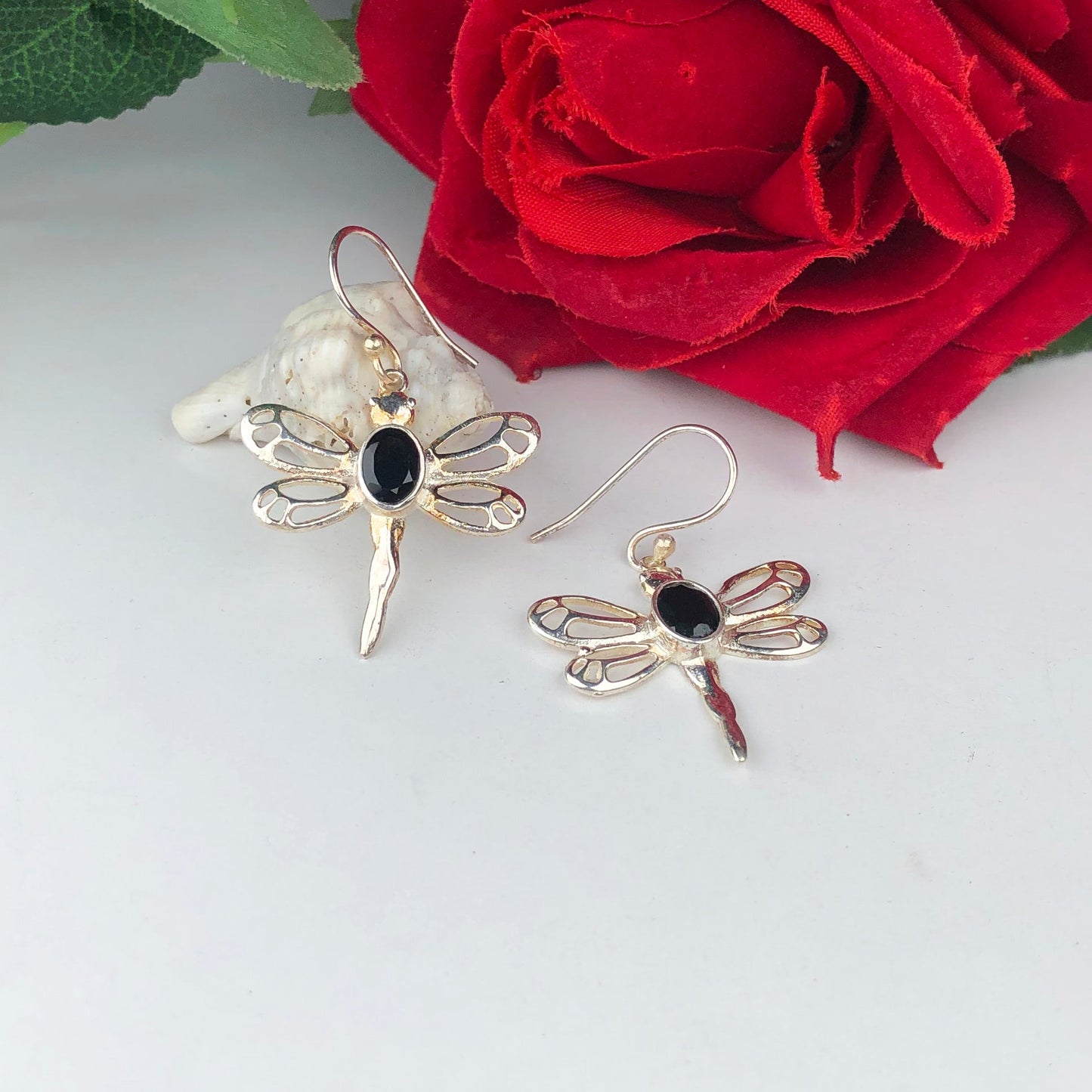 Expressive Black Spinel Earrings Made of Brass Silver Polished Danglers
