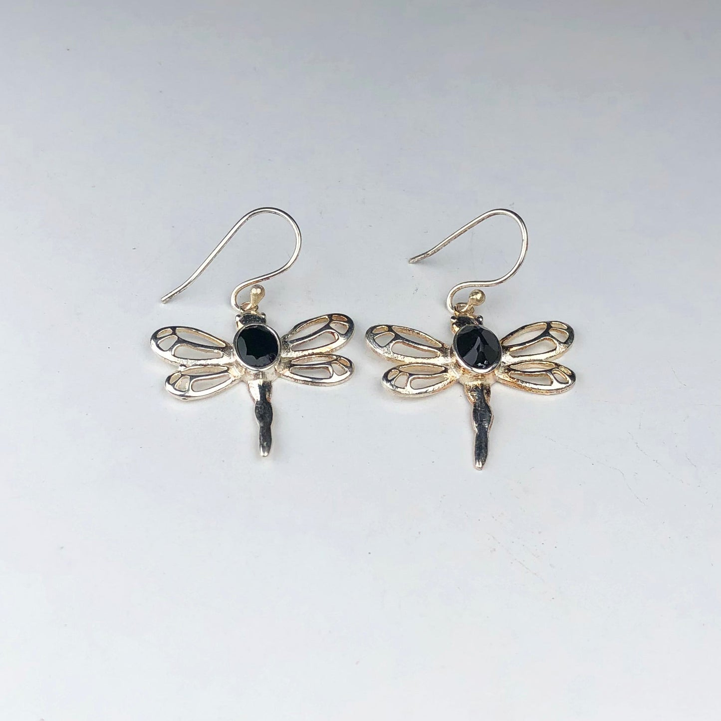 Expressive Black Spinel Earrings Made of Brass Silver Polished Danglers