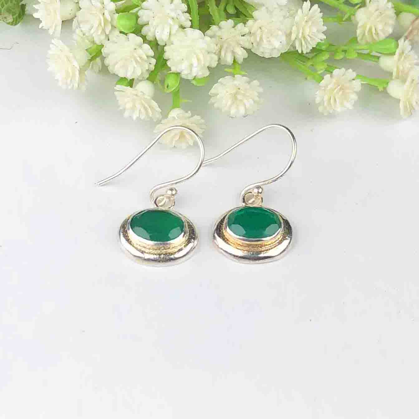 Awesome Green Onyx Earrings Made of Brass Silver Polished Danglers