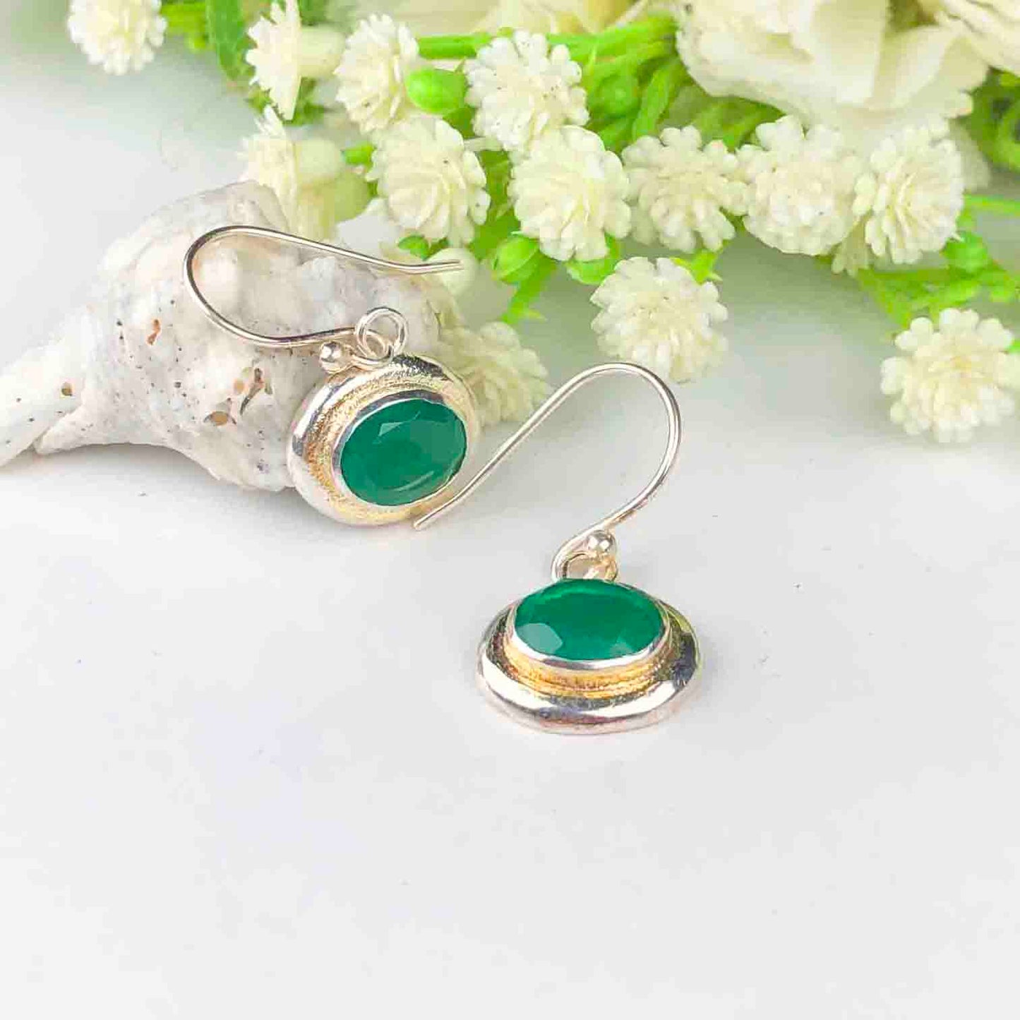 Awesome Green Onyx Earrings Made of Brass Silver Polished Danglers