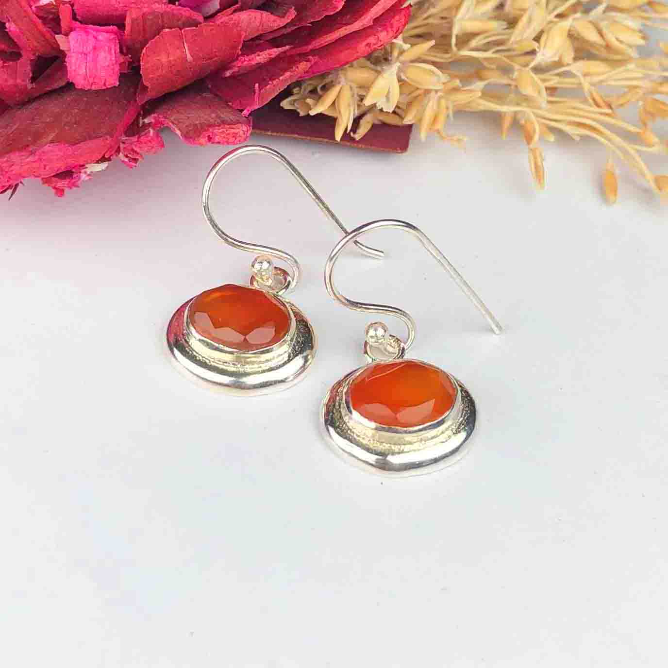 Gorgeous Orange Carnelian Earrings Made of Brass Silver Polished Danglers
