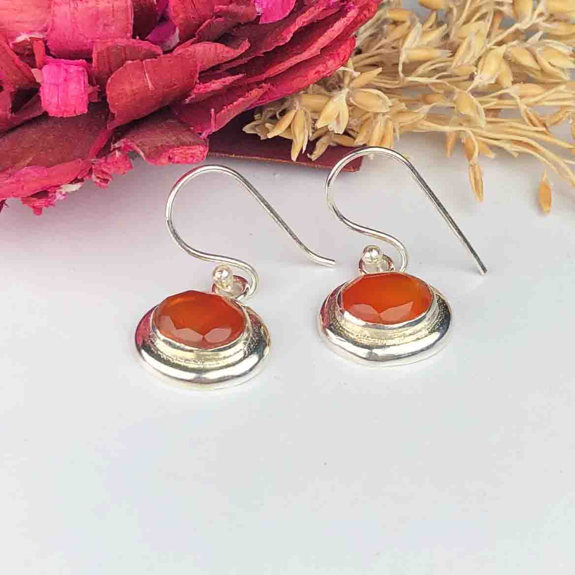 Gorgeous Orange Carnelian Earrings Made of Brass Silver Polished Danglers