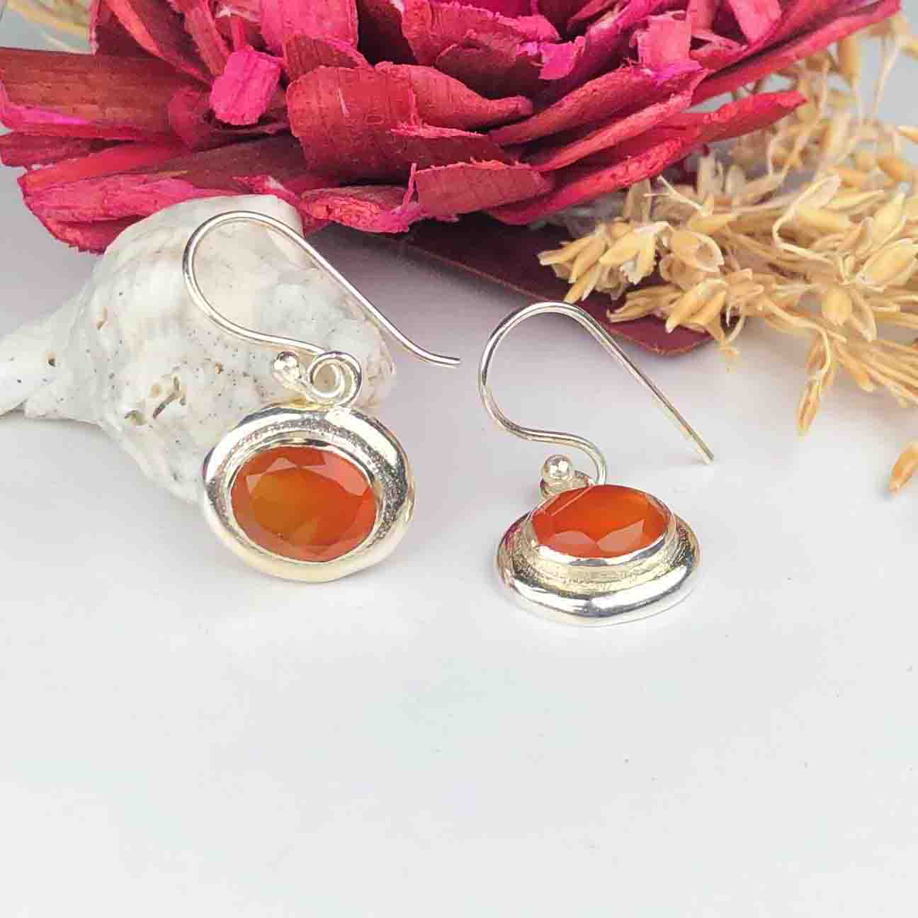 Gorgeous Orange Carnelian Earrings Made of Brass Silver Polished Danglers