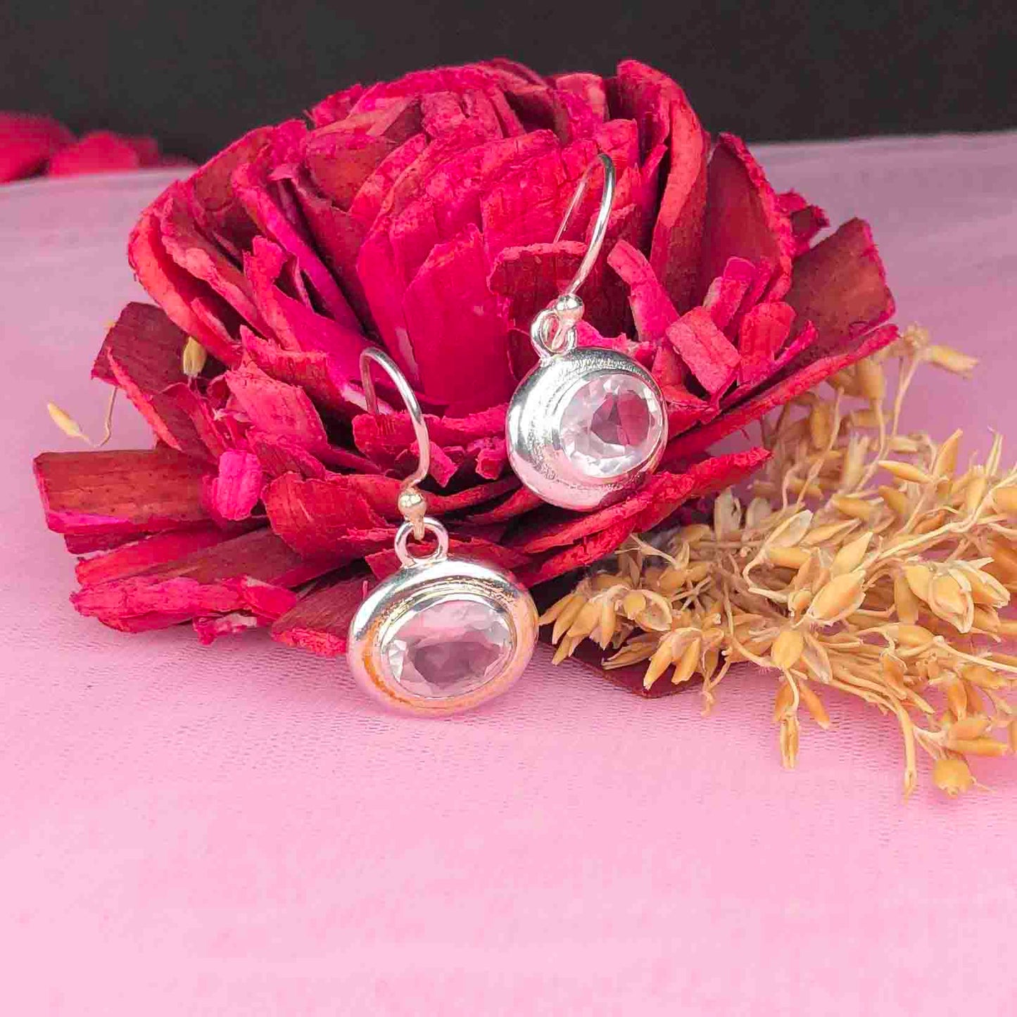 Wonderful Clear Quartz Earrings Made of Brass Silver Polished Danglers