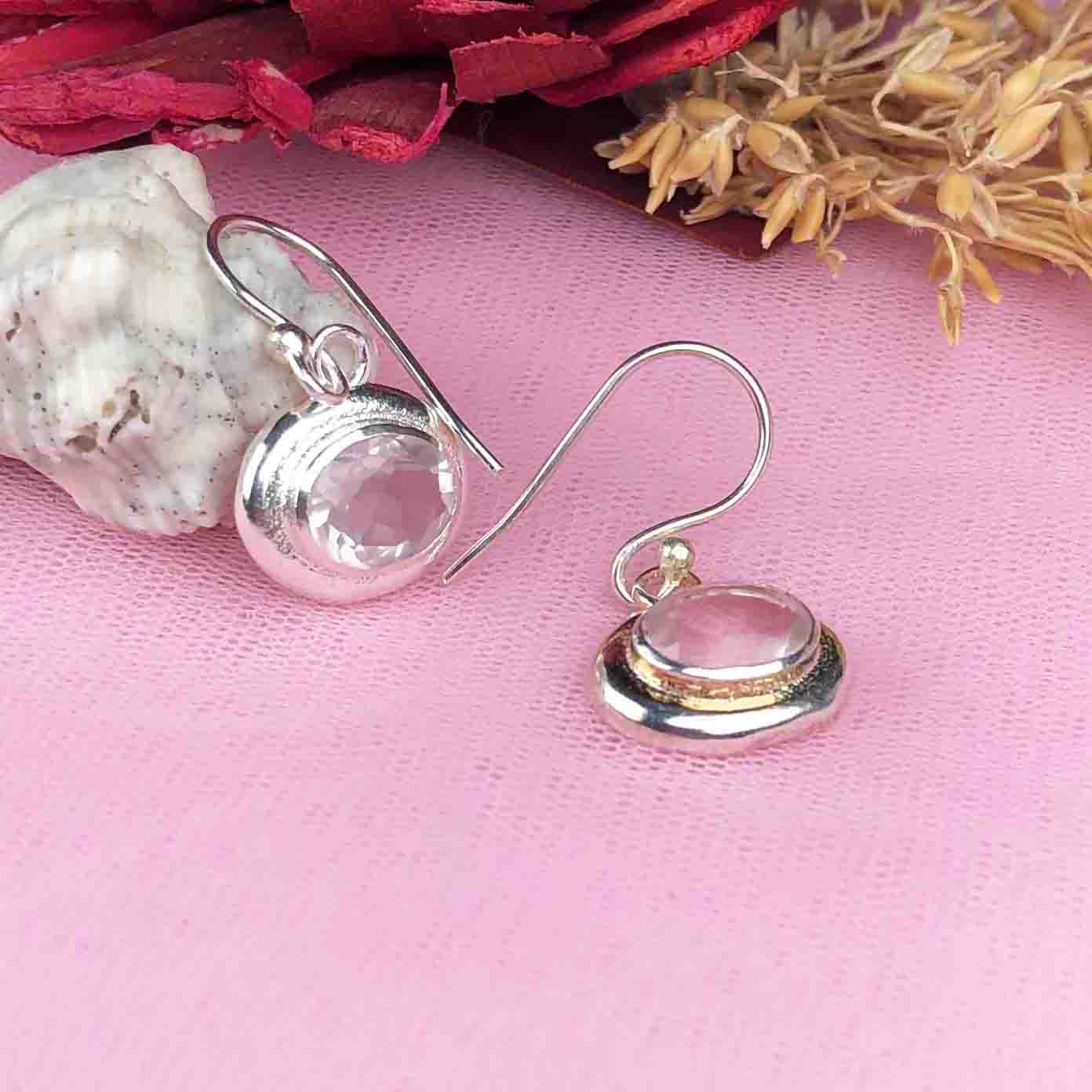 Wonderful Clear Quartz Earrings Made of Brass Silver Polished Danglers