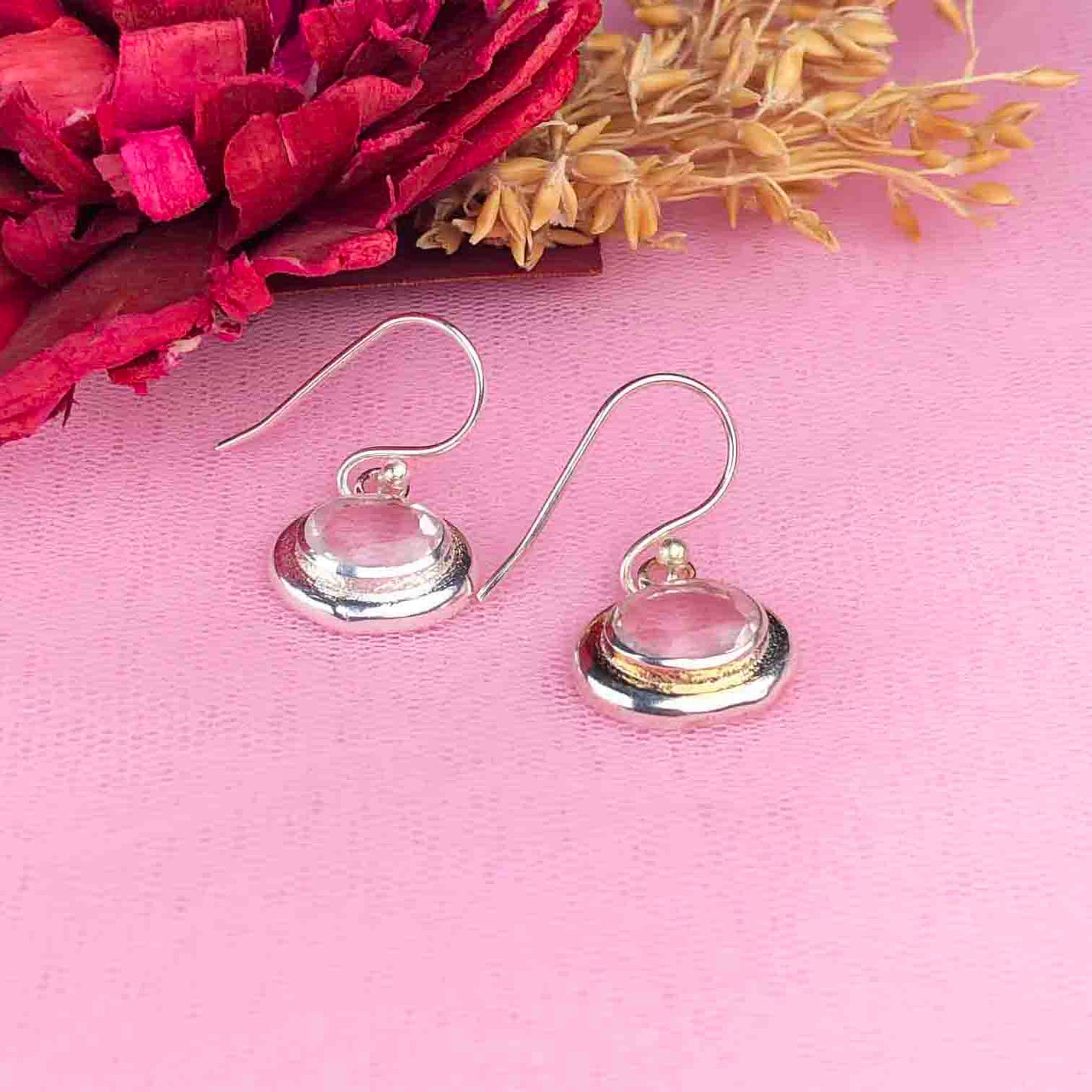 Wonderful Clear Quartz Earrings Made of Brass Silver Polished Danglers