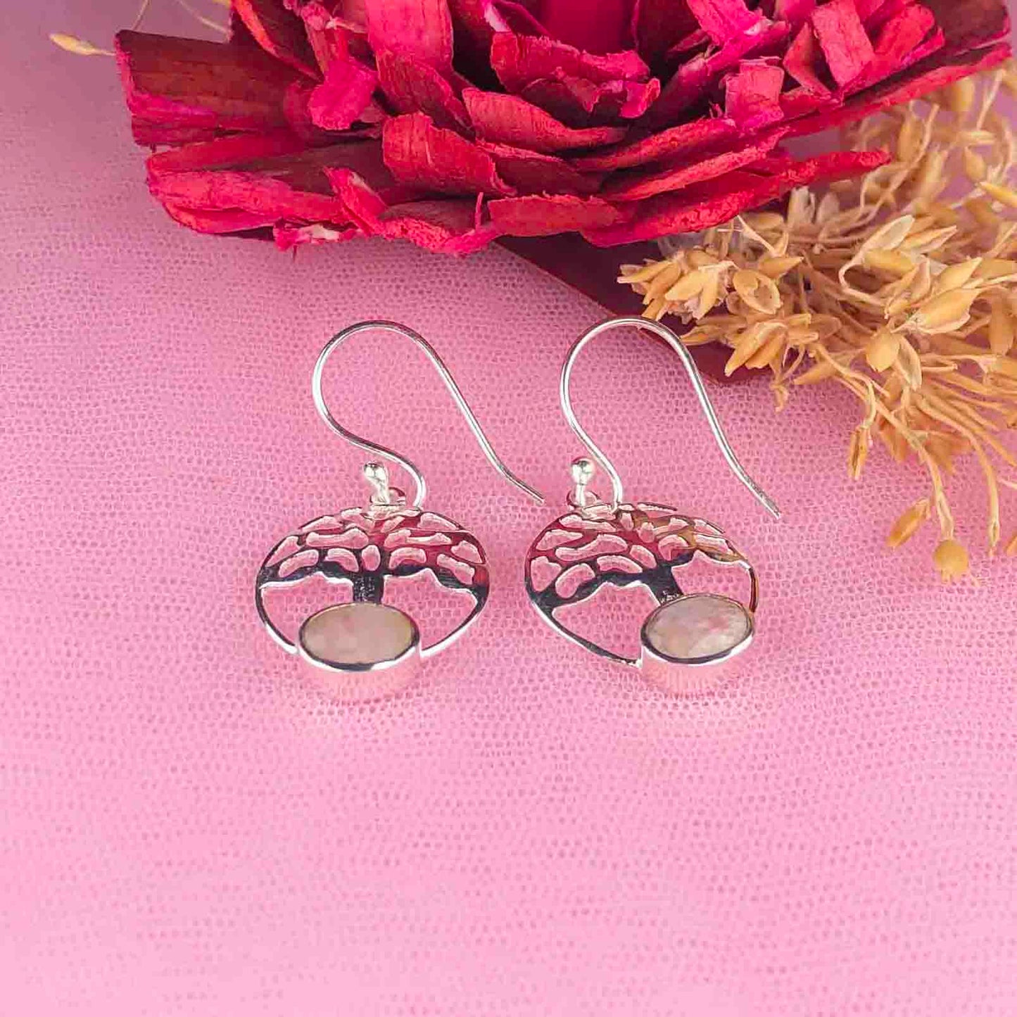 Awesome White Moonstone Earrings Made of Brass Silver Polished Danglers