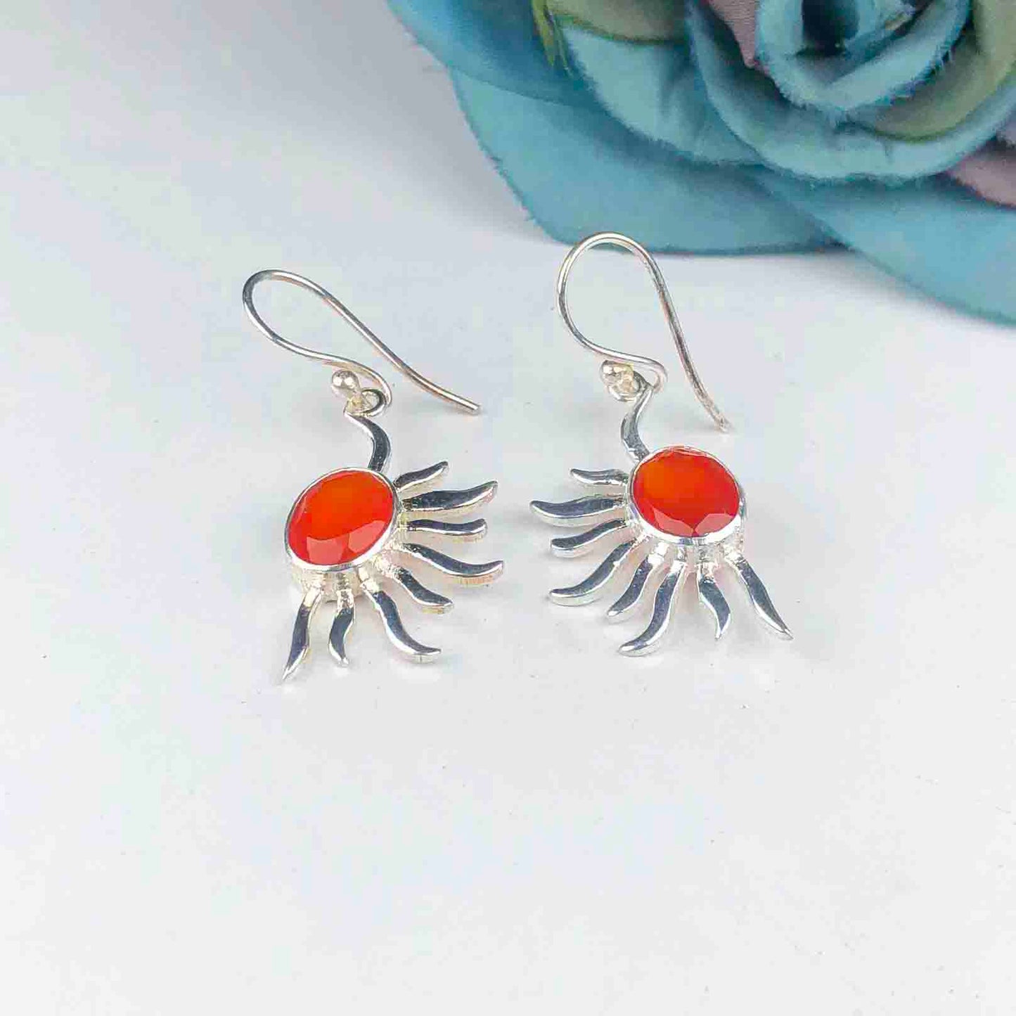 Dazzling Orange Carnelian Earrings Made of Brass Silver Polished Danglers