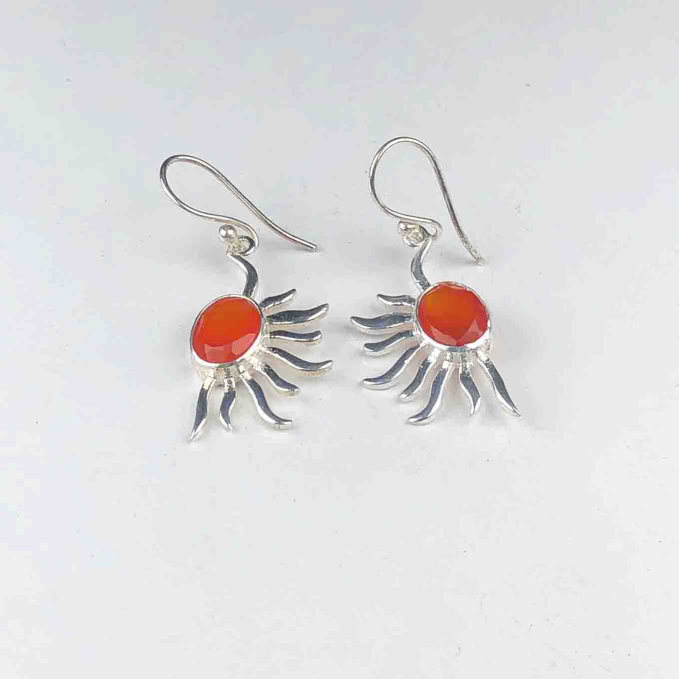 Dazzling Orange Carnelian Earrings Made of Brass Silver Polished Danglers