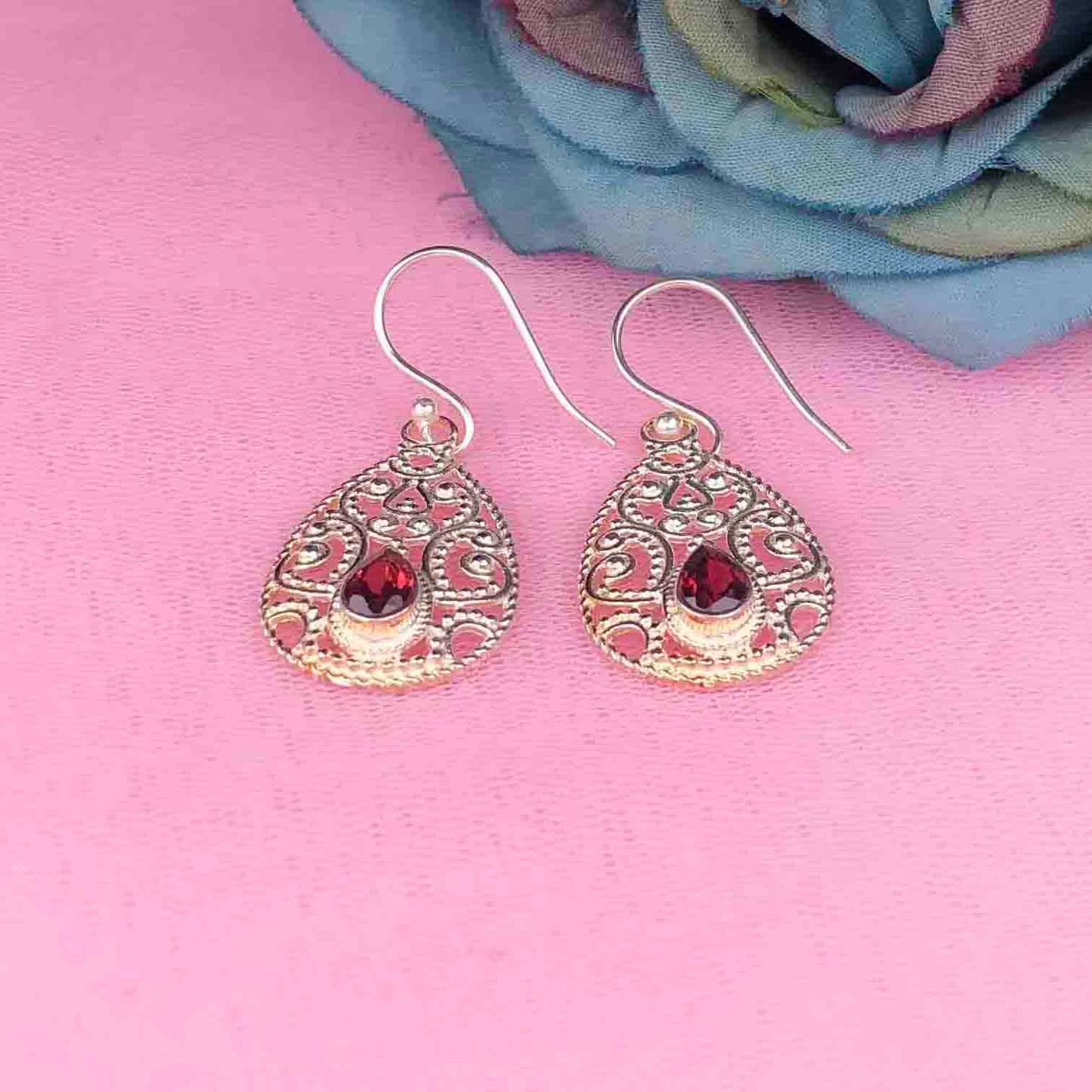 Amazing Red Ruby Earrings Made of Brass Silver Polished Danglers
