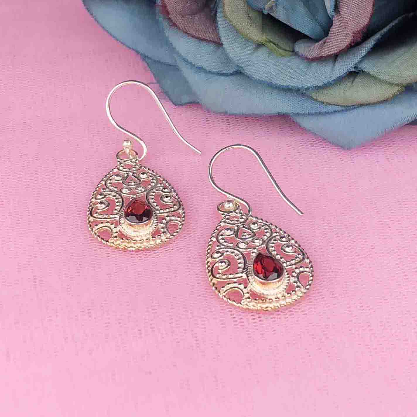 Amazing Red Ruby Earrings Made of Brass Silver Polished Danglers