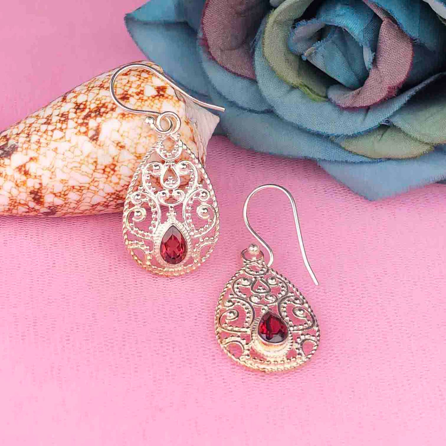 Amazing Red Ruby Earrings Made of Brass Silver Polished Danglers