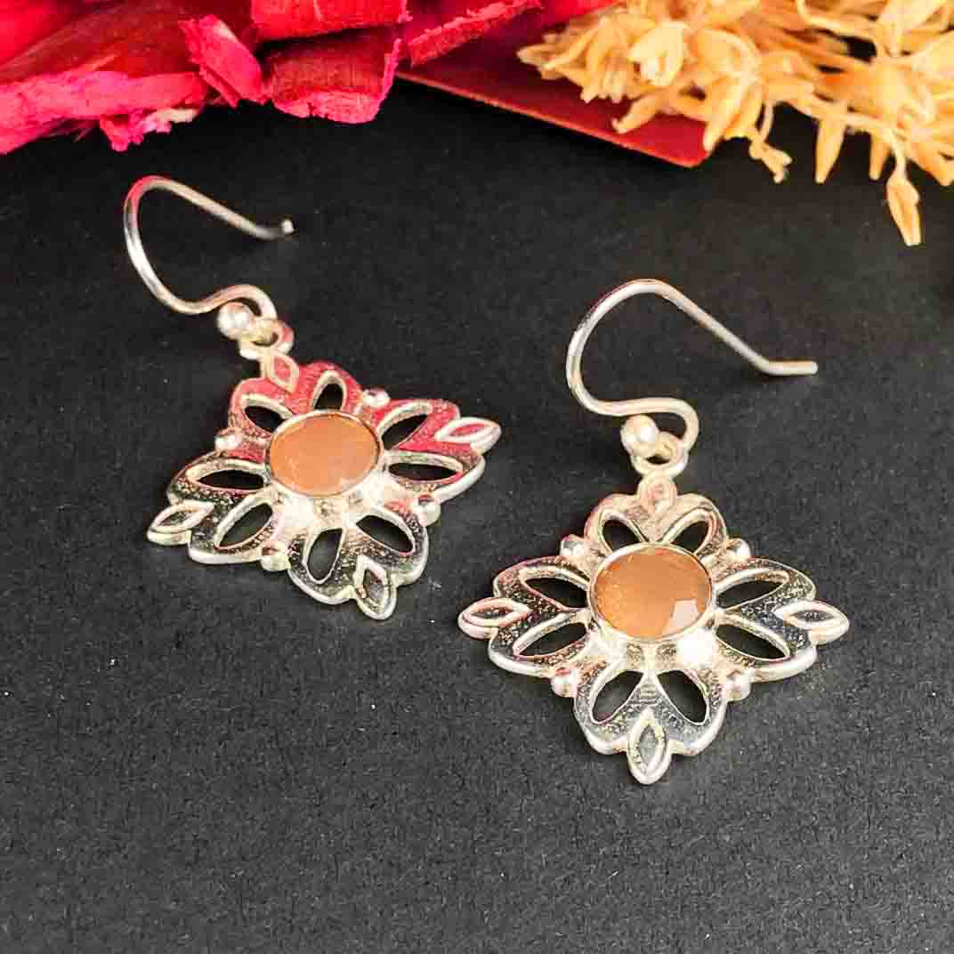 Top Quality Pink Chalcedony Earrings Made of Brass Silver Polished Danglers