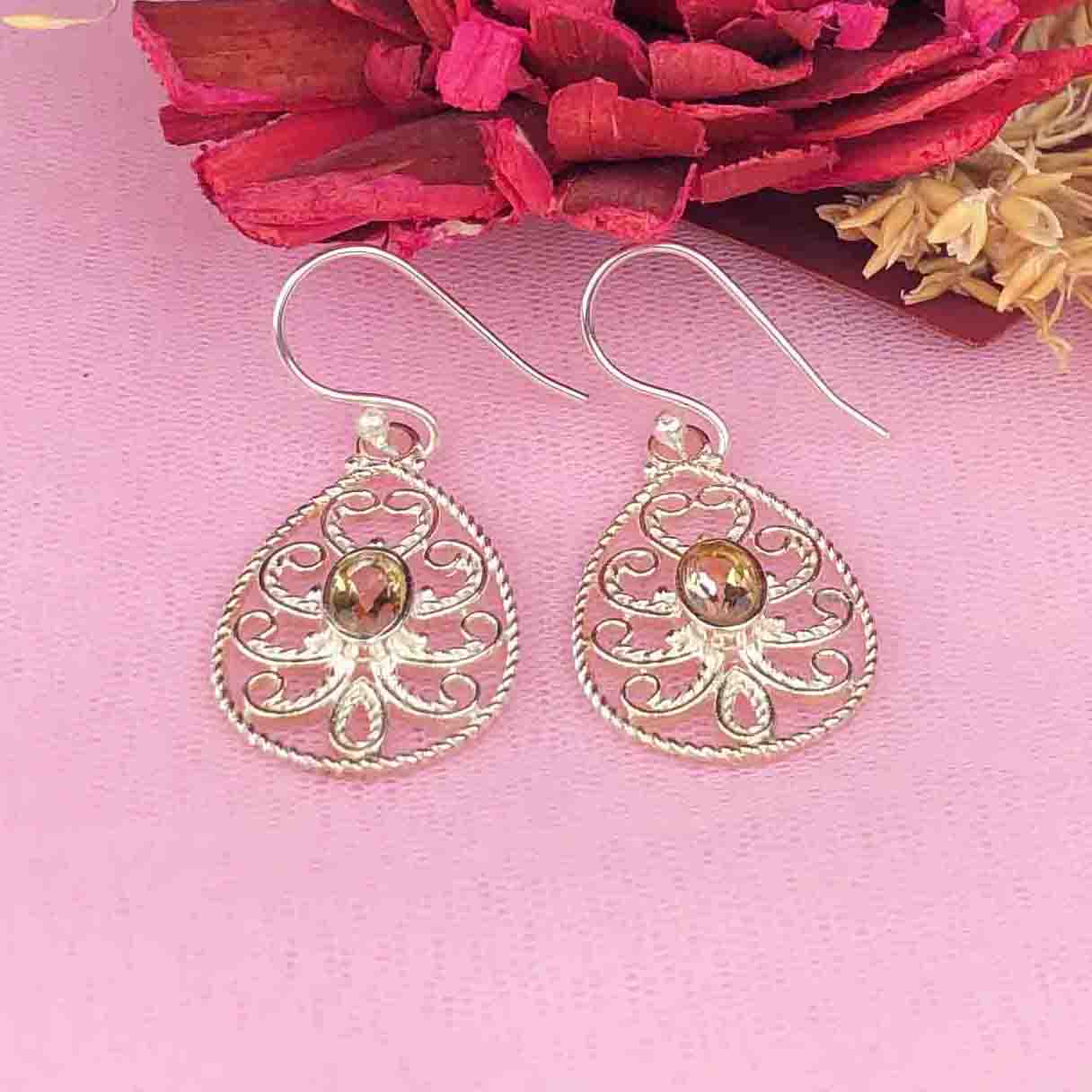 Fantastic Citrine Earrings Made of Brass Silver Polished Danglers