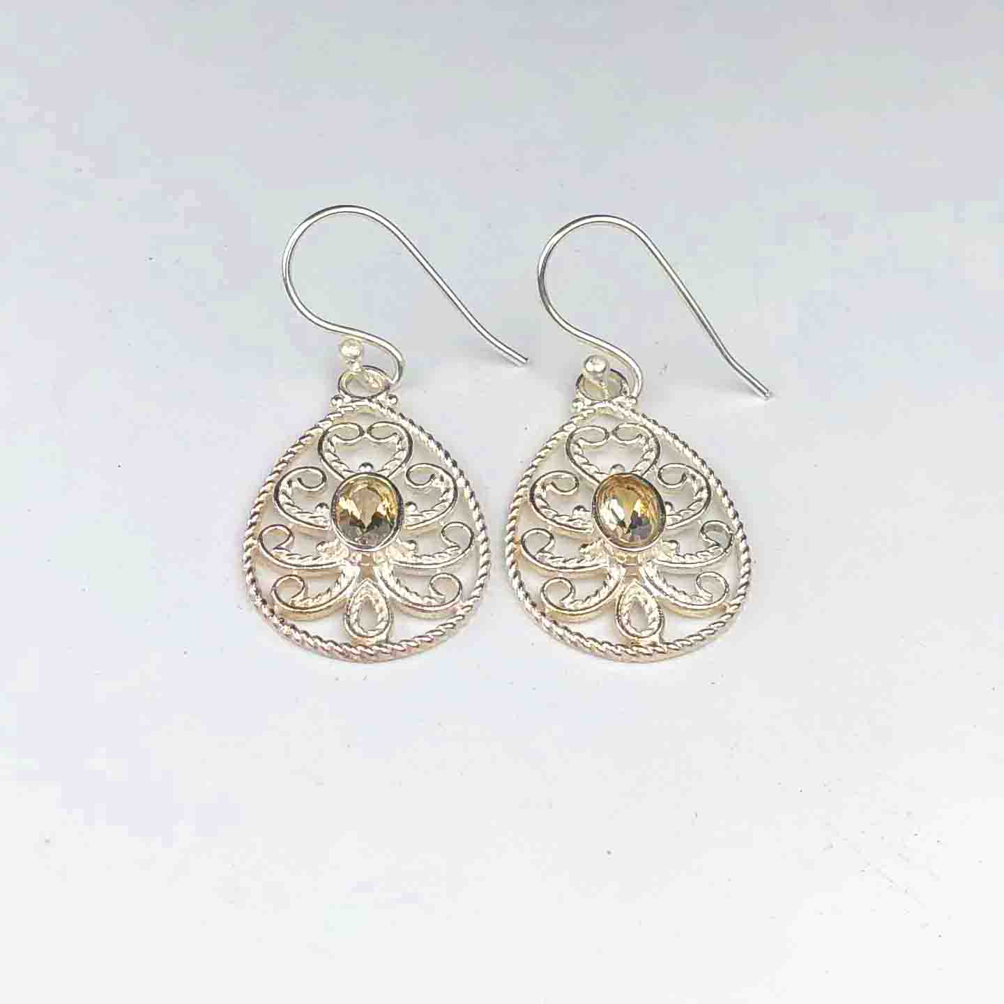 Fantastic Citrine Earrings Made of Brass Silver Polished Danglers