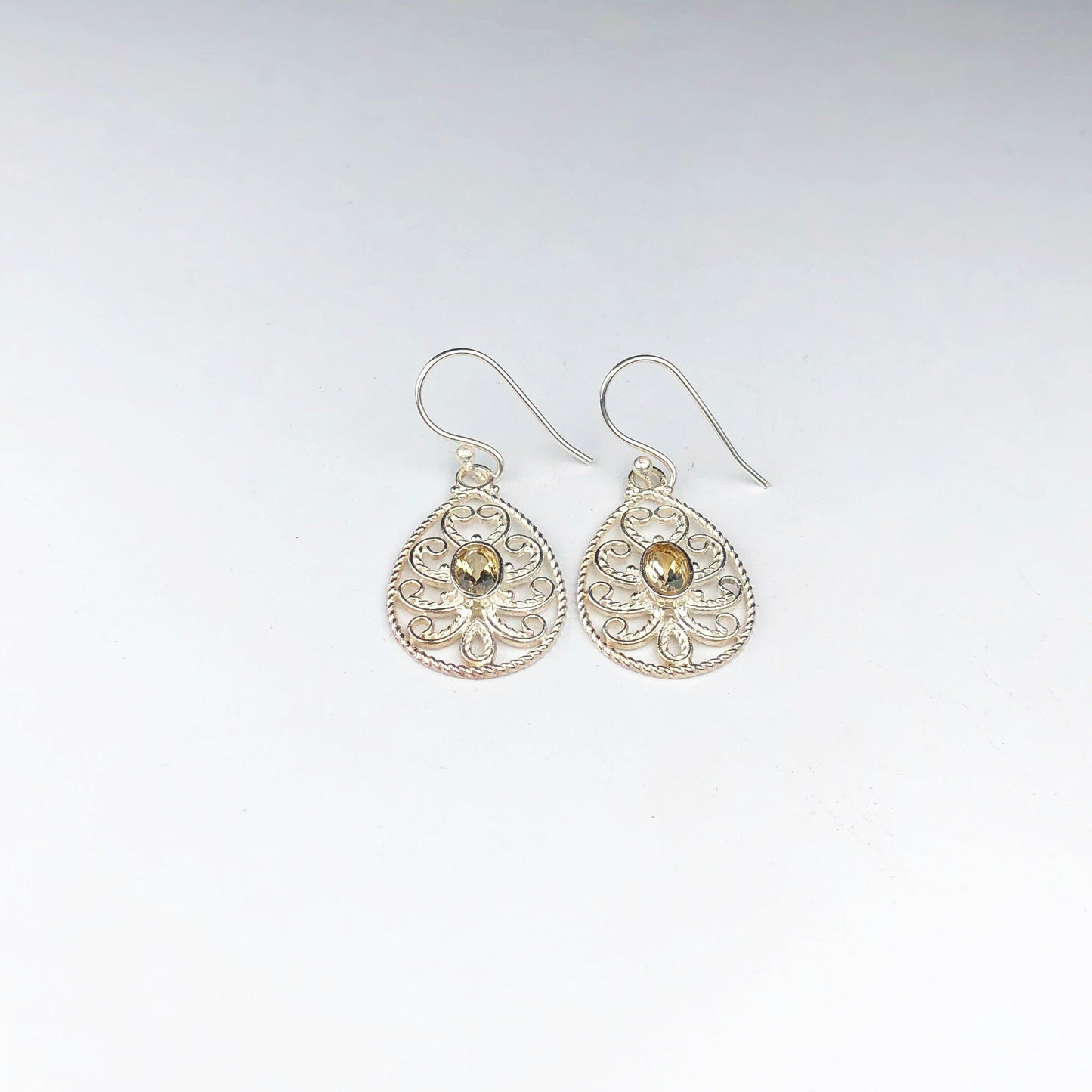 Fantastic Citrine Earrings Made of Brass Silver Polished Danglers