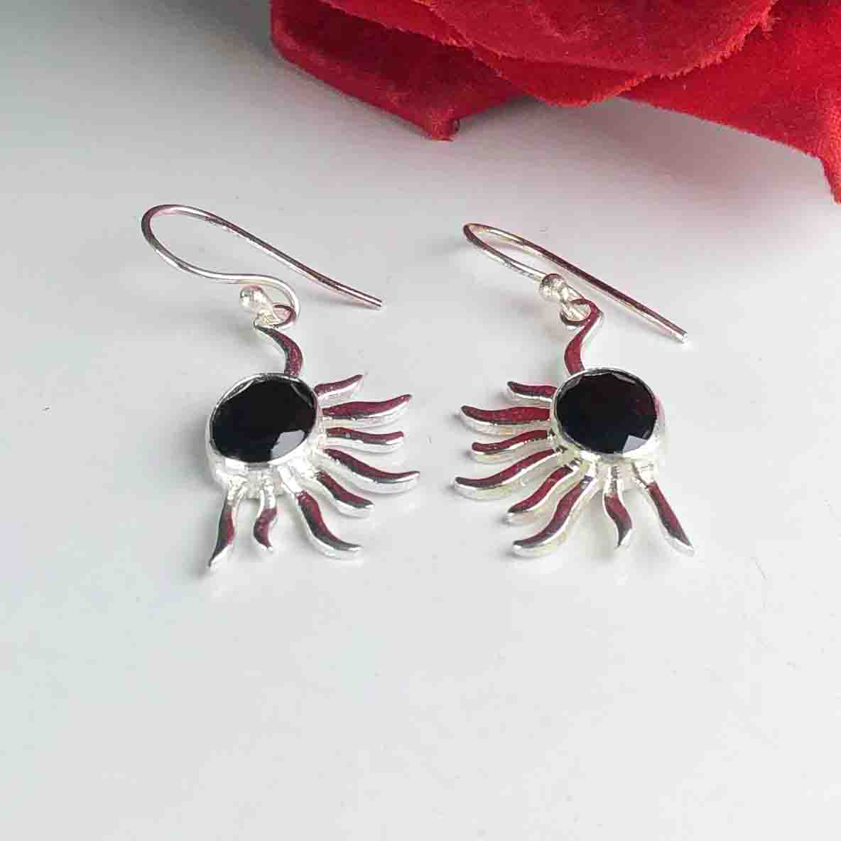 Trendy Black Spinel Earrings Made of Brass Silver Polished Danglers
