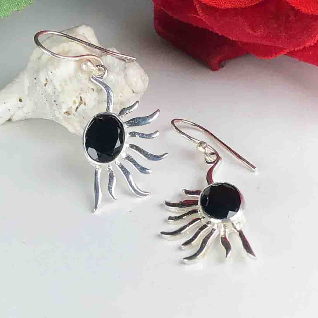 Trendy Black Spinel Earrings Made of Brass Silver Polished Danglers