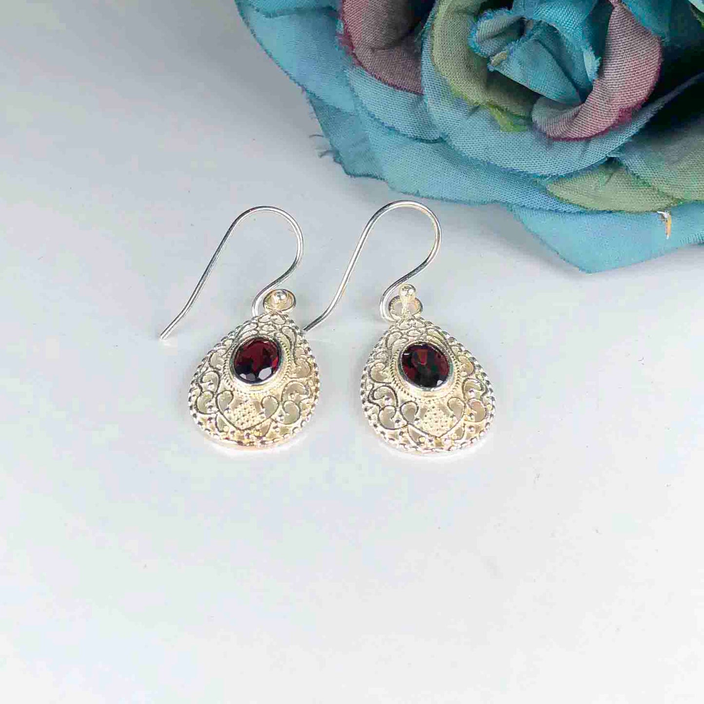 Fantastic Red Ruby Earrings Made of Brass Silver Polished Danglers