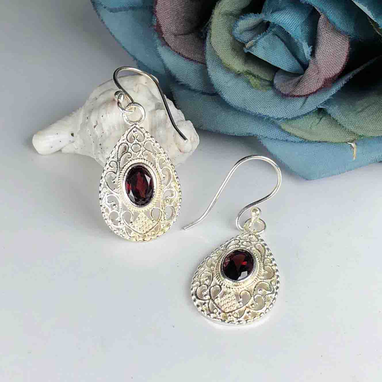Fantastic Red Ruby Earrings Made of Brass Silver Polished Danglers