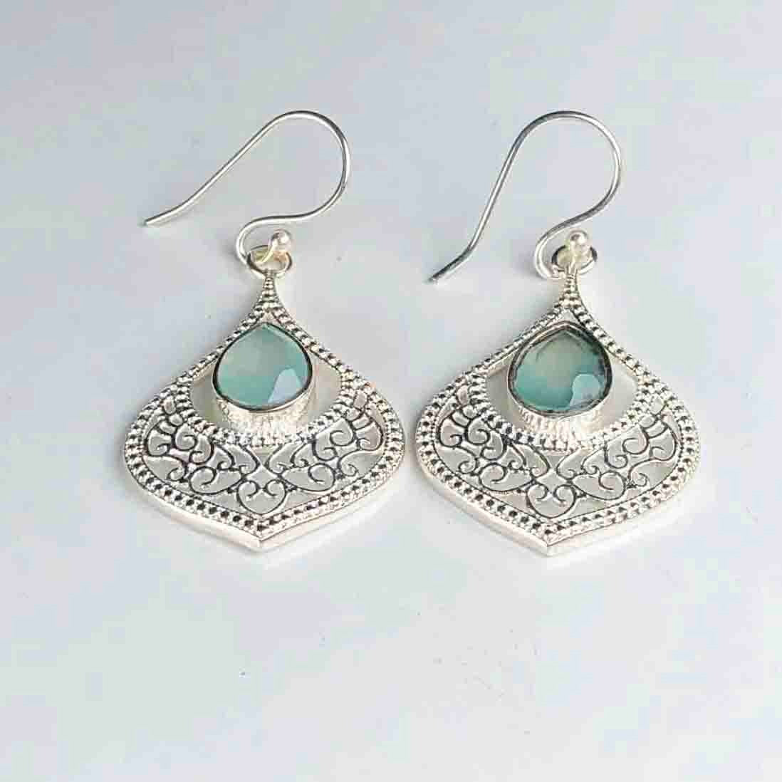 Precious Blue Opal Earrings Made of Brass Silver Polished Danglers