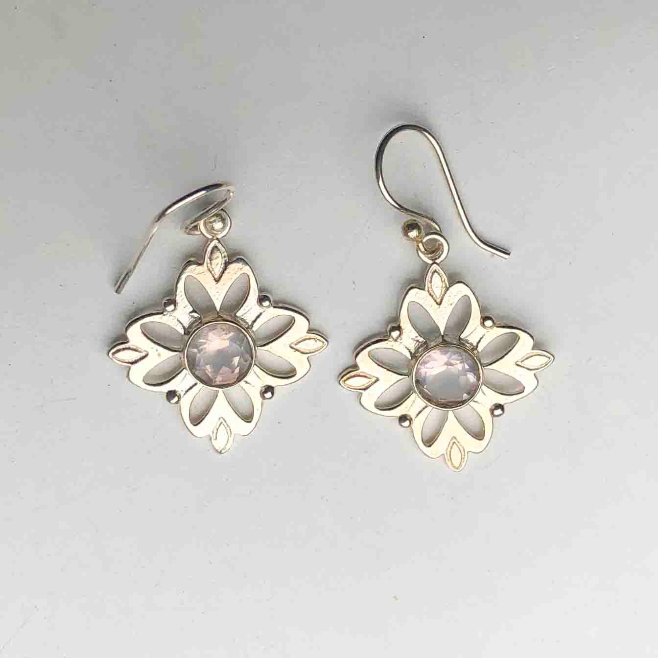 Expressive Clear Quartz Earrings Made of Brass Silver Polished Danglers