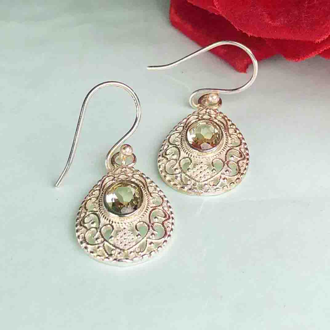 Awesome Citrine Earrings Made of Brass Silver Polished Danglers