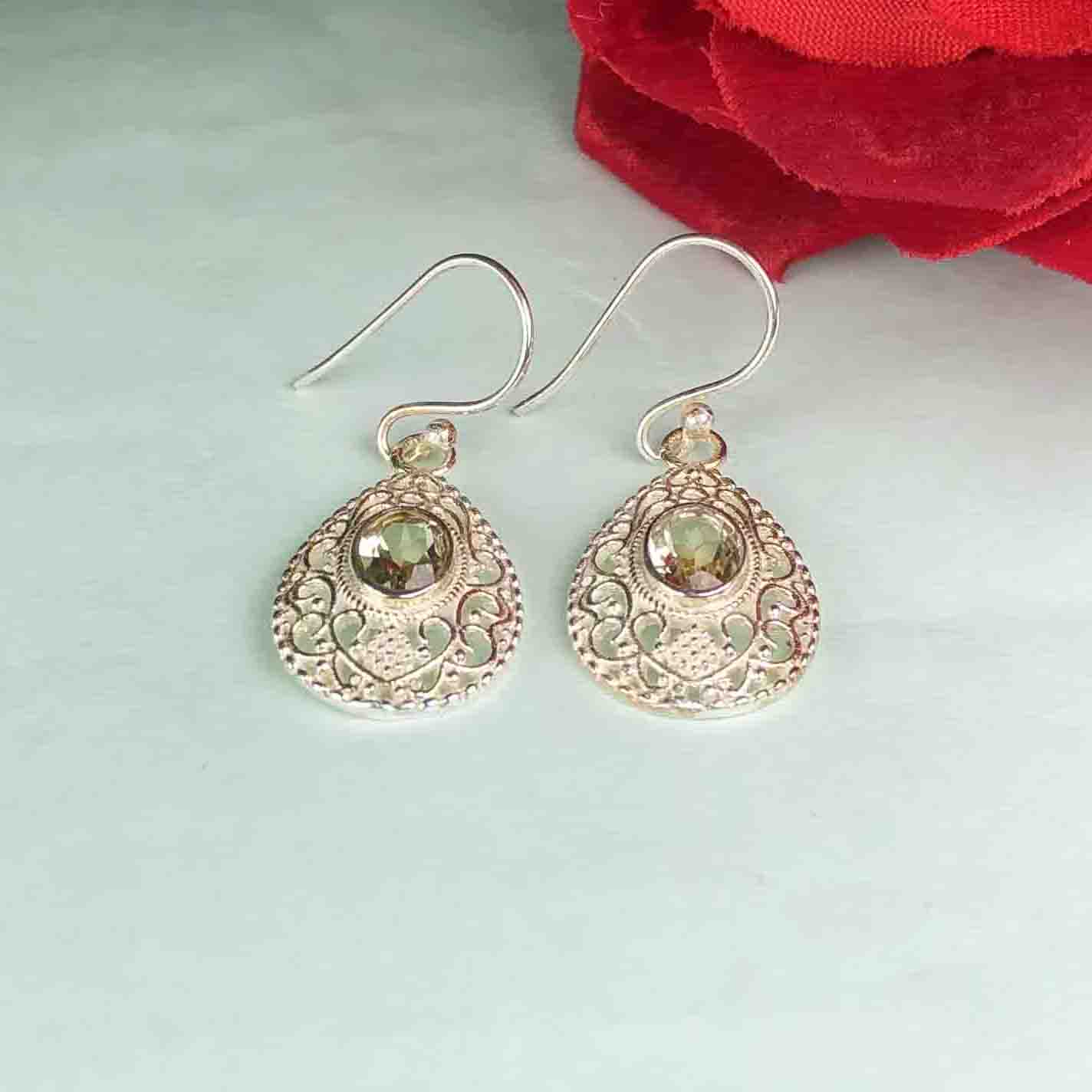 Awesome Citrine Earrings Made of Brass Silver Polished Danglers