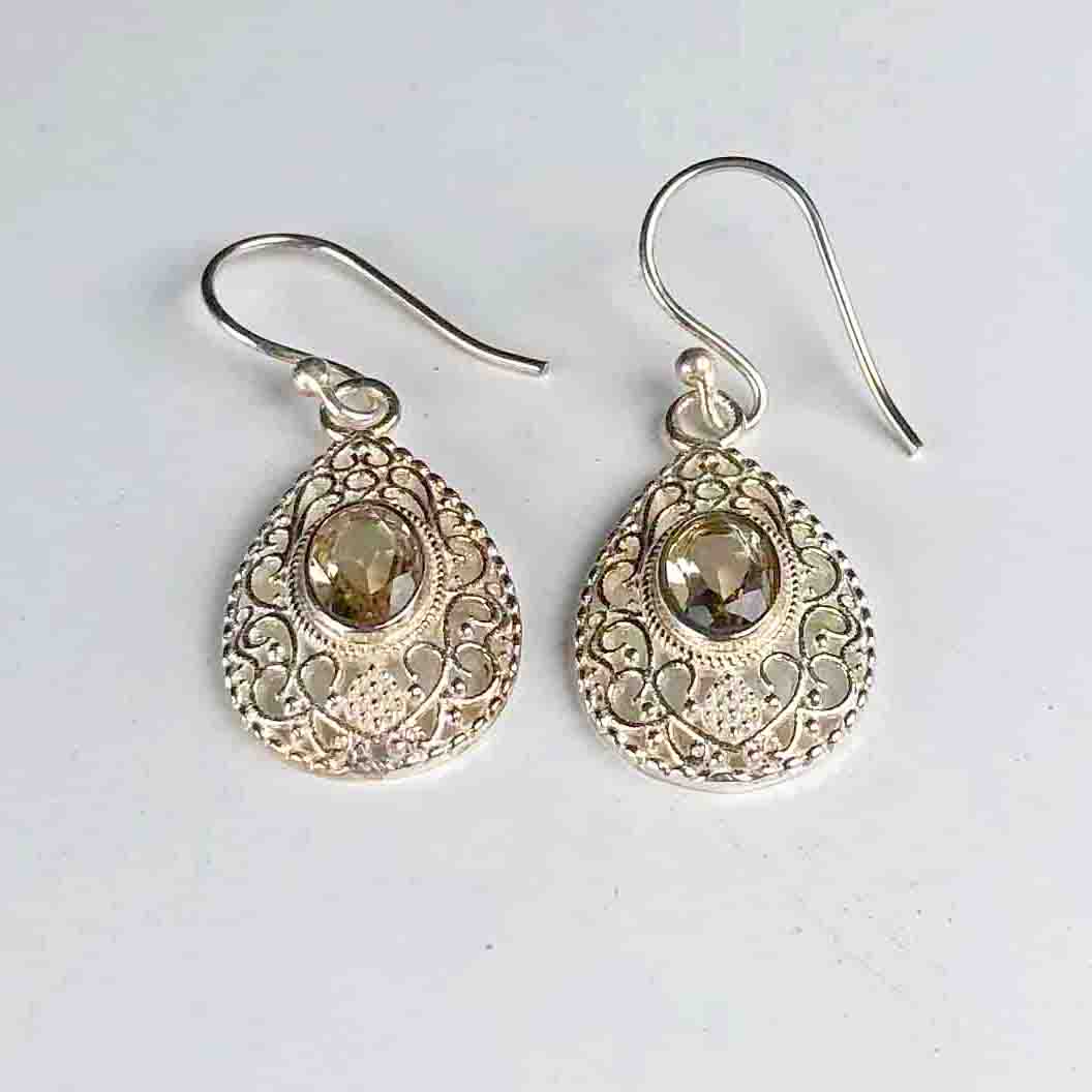Awesome Citrine Earrings Made of Brass Silver Polished Danglers