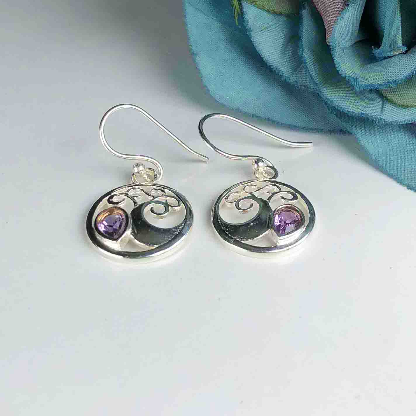Wonderful Purple Amethyst Earrings Made of Brass Silver Polished Danglers