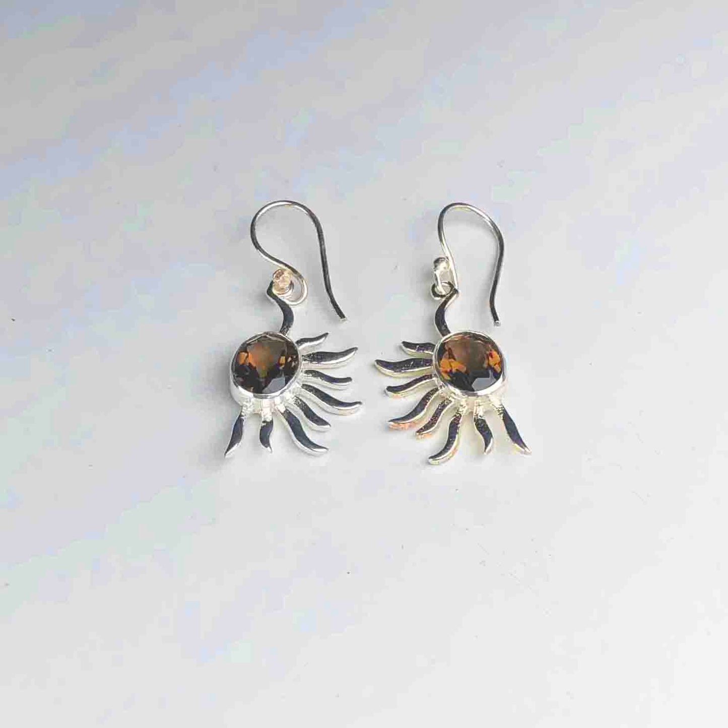 Glamorous Brown Smoky Quartz Earrings Made of Brass Silver Polished Danglers