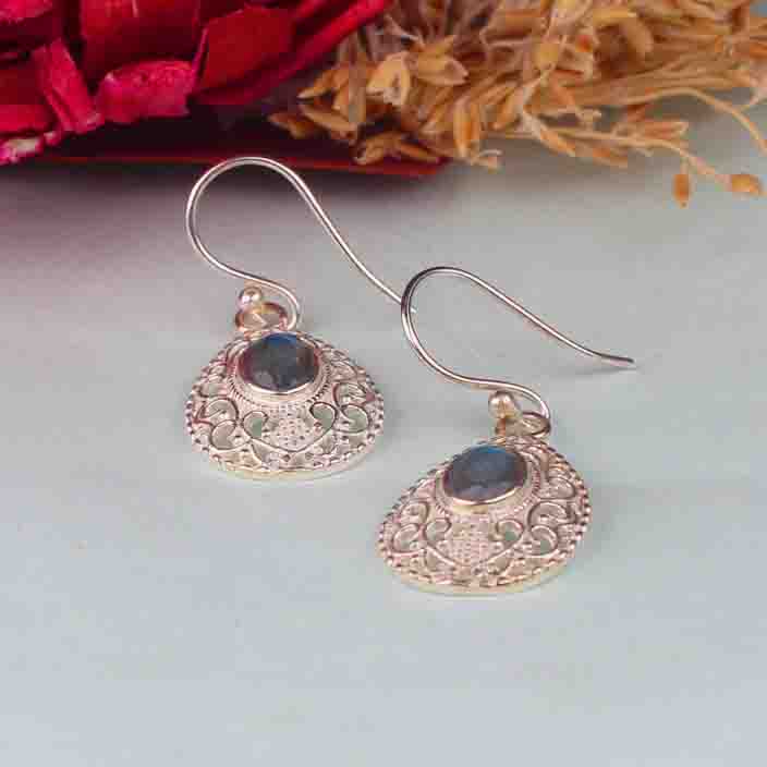 One of a kind Blue Labradorite Earrings Made of Brass Silver Polished Danglers