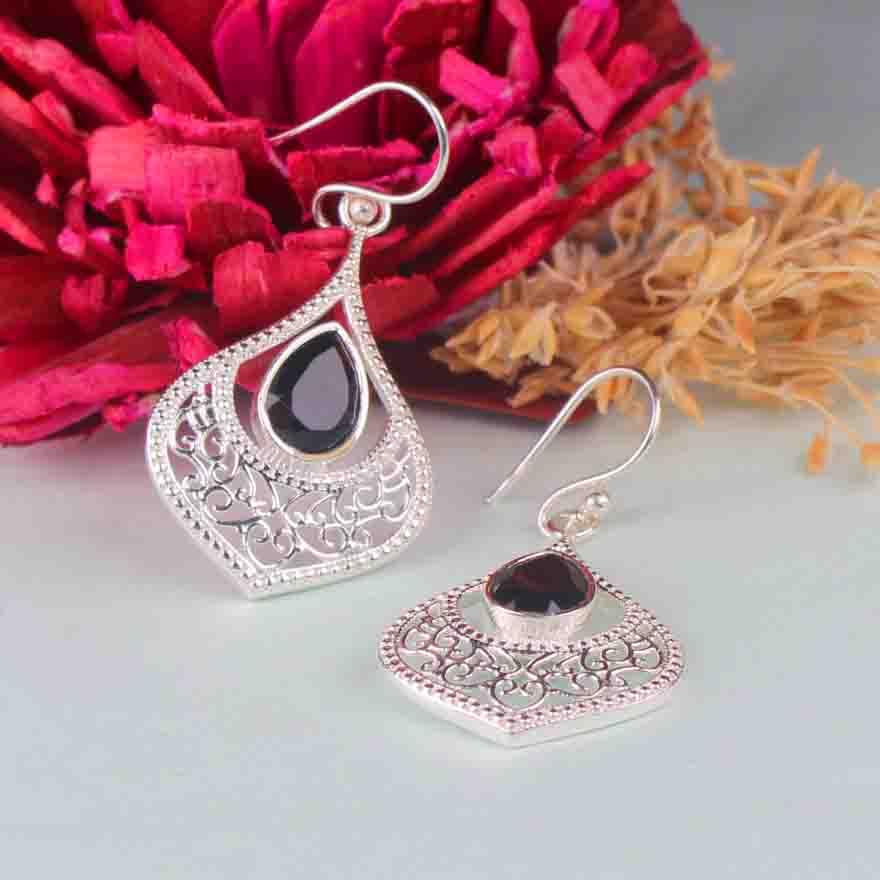 Timeless Black Spinel Earrings Made of Brass Silver Polished Danglers