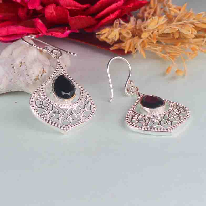 Timeless Black Spinel Earrings Made of Brass Silver Polished Danglers