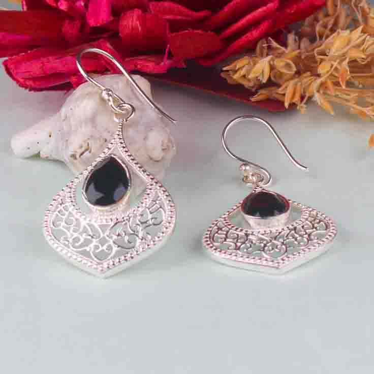 Timeless Black Spinel Earrings Made of Brass Silver Polished Danglers