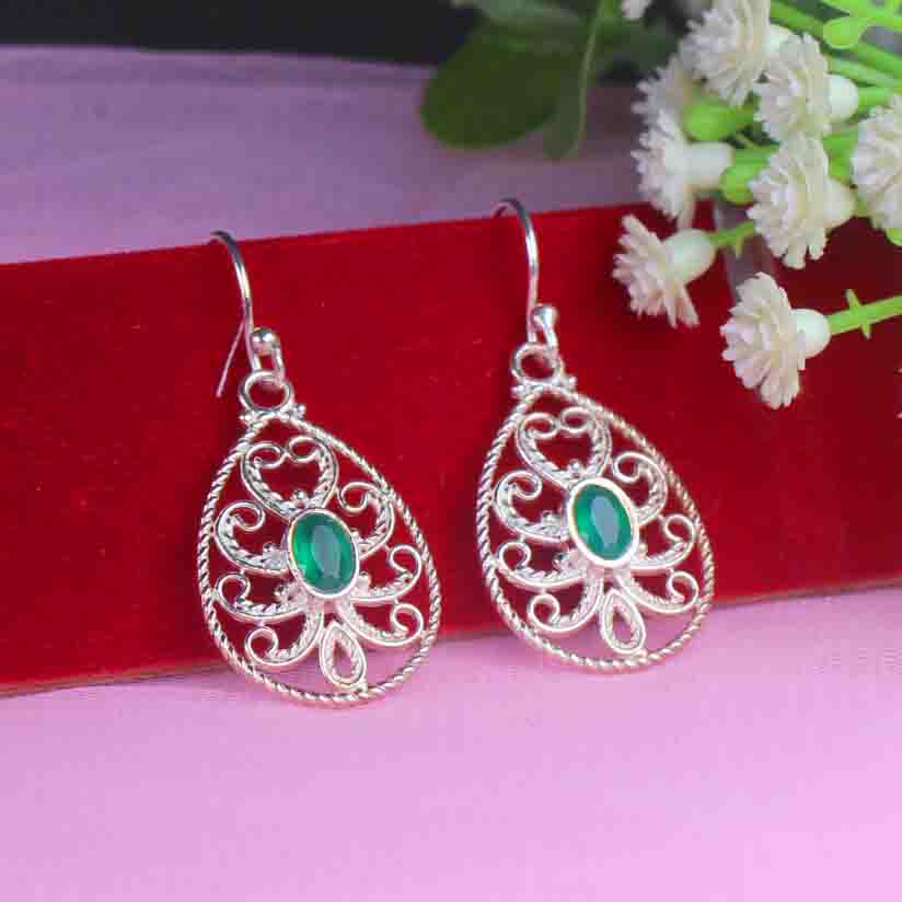 One of a kind Green Onyx Earrings Made of Brass Silver Polished Danglers