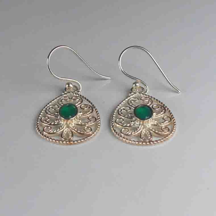 One of a kind Green Onyx Earrings Made of Brass Silver Polished Danglers