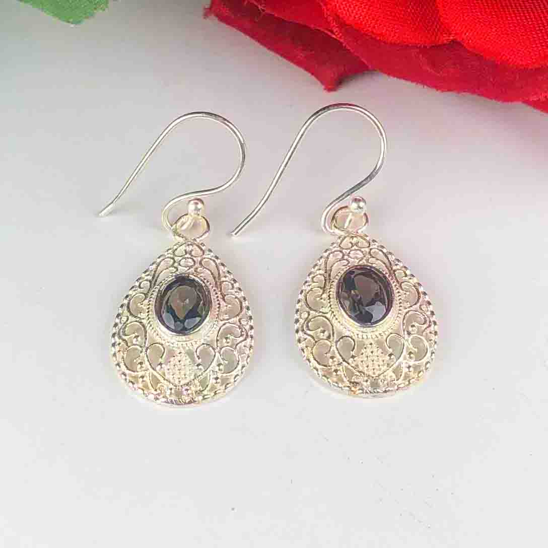 Amazing Brown Smoky Quartz Earrings Made of Brass Silver Polished Danglers