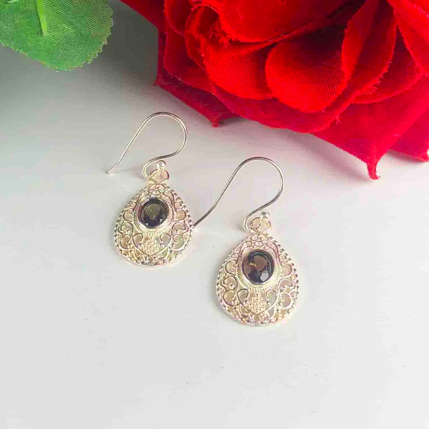 Amazing Brown Smoky Quartz Earrings Made of Brass Silver Polished Danglers