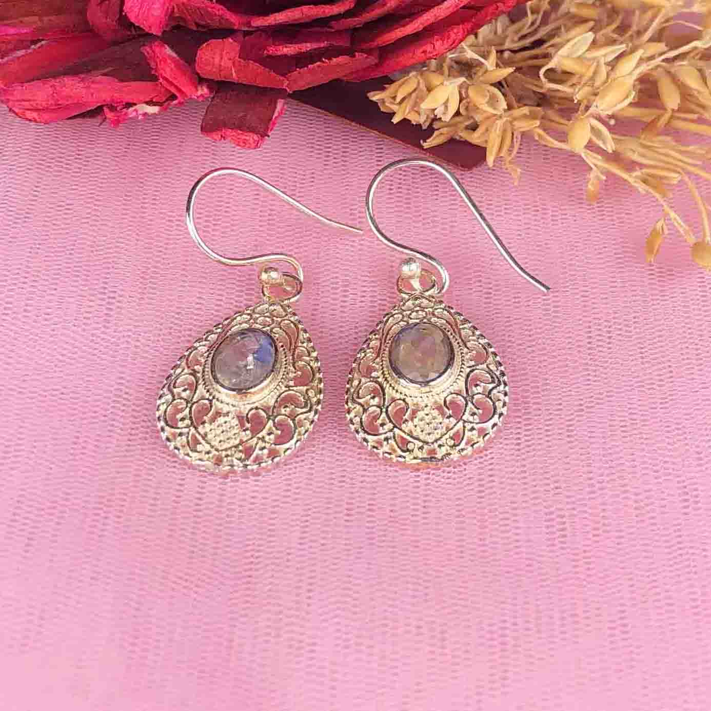 Expressive White Moonstone Earrings Made of Brass Silver Polished Danglers