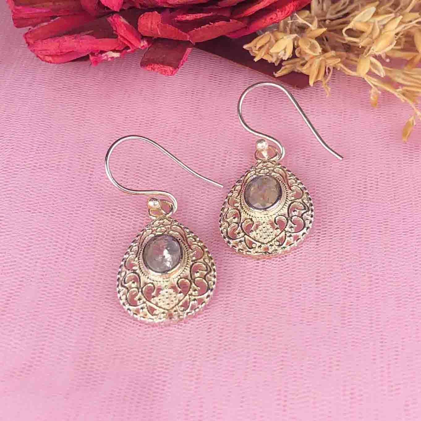 Expressive White Moonstone Earrings Made of Brass Silver Polished Danglers