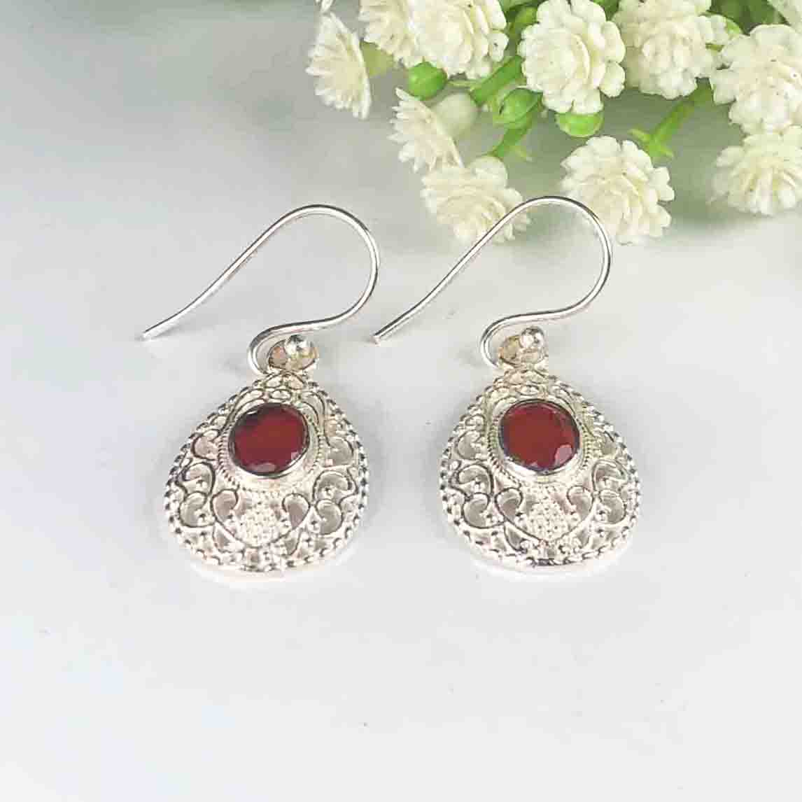Enigmatic Red Carnelian Earrings Made of Brass Silver Polished Danglers