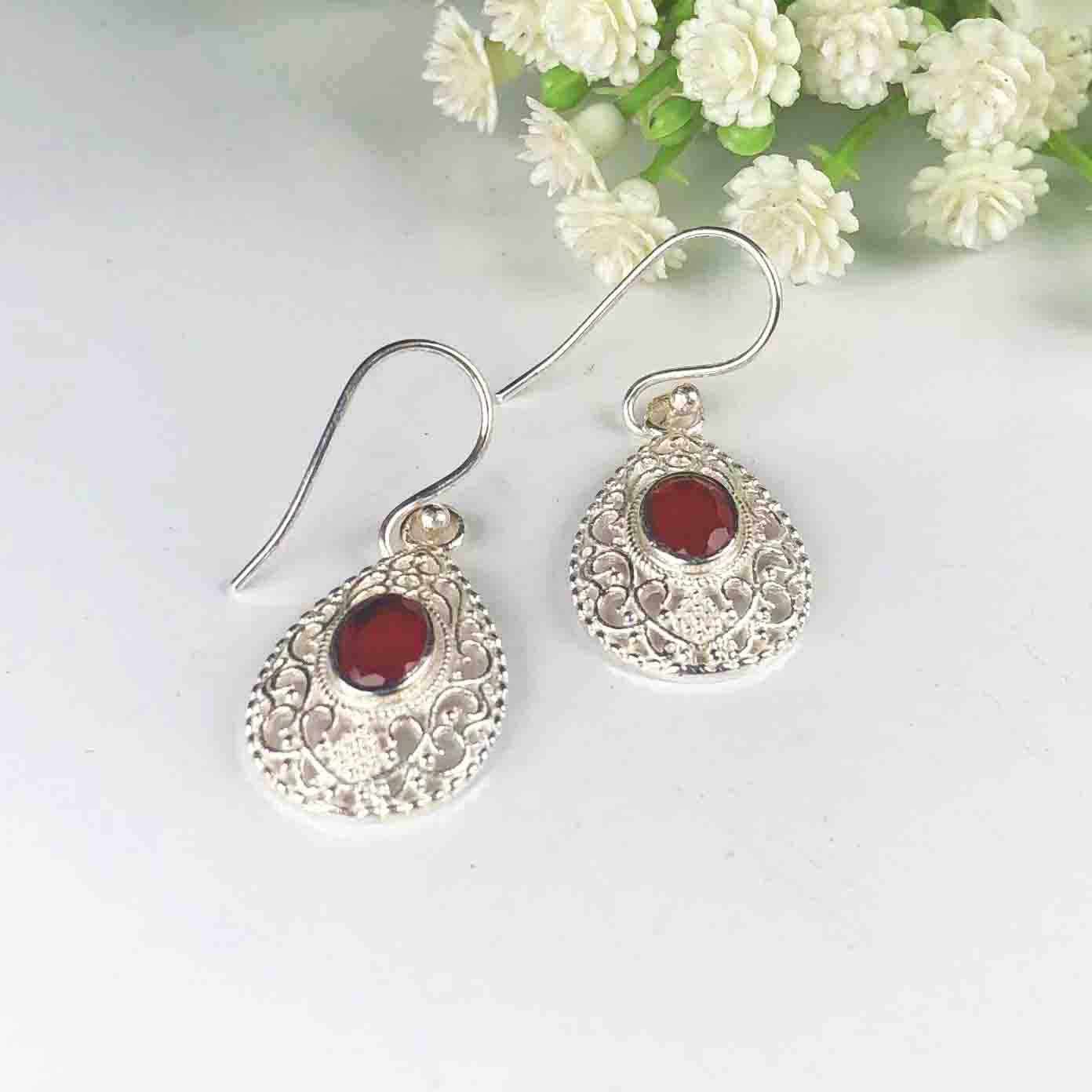 Enigmatic Red Carnelian Earrings Made of Brass Silver Polished Danglers