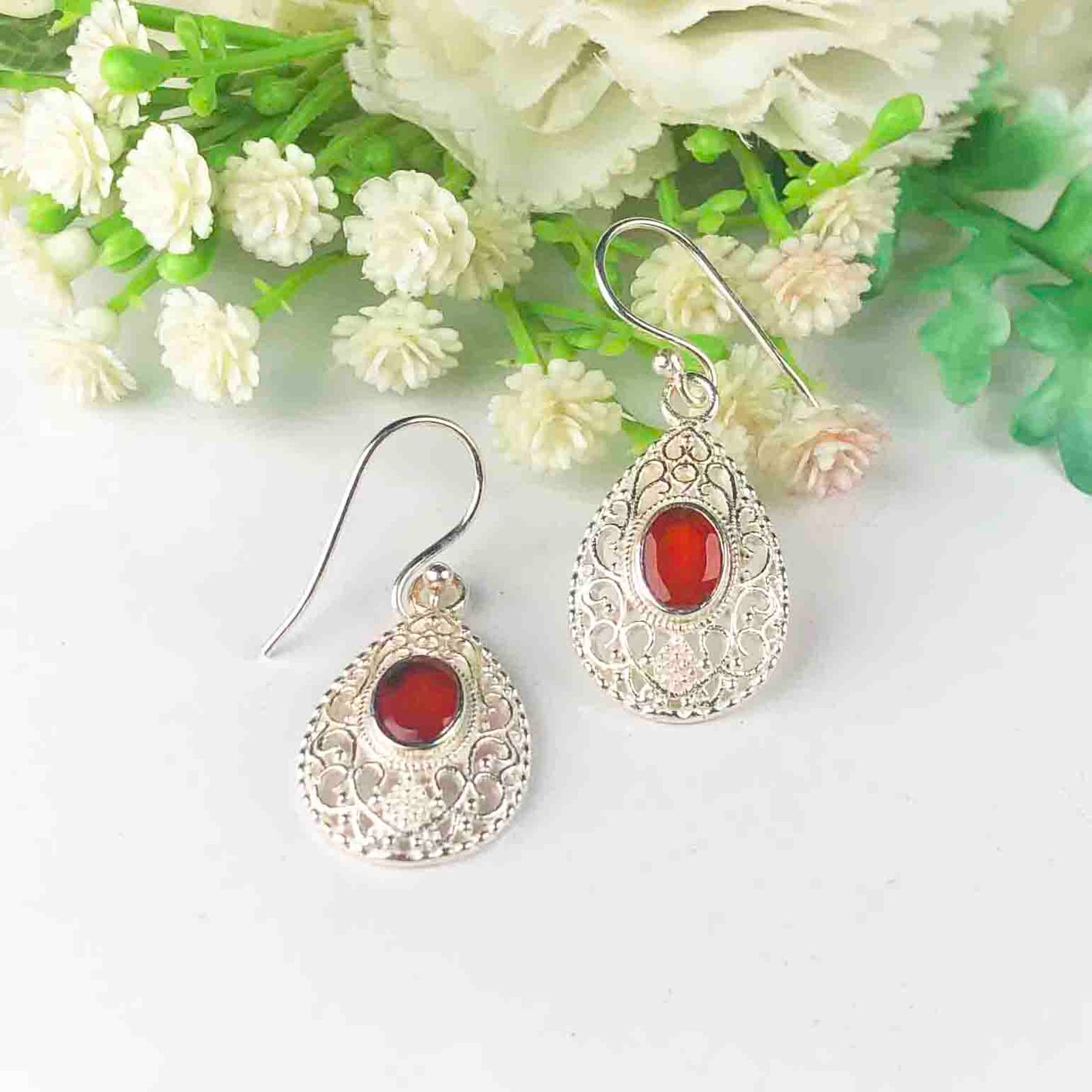 Enigmatic Red Carnelian Earrings Made of Brass Silver Polished Danglers