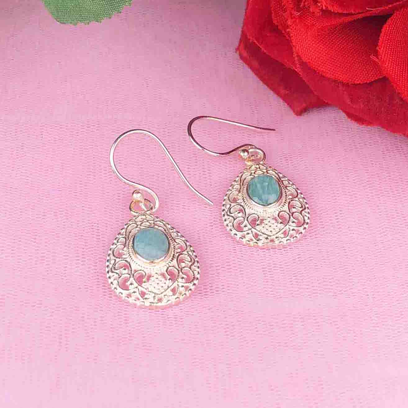 Awesome Blue Amazonite Earrings Made of Brass Silver Polished Danglers